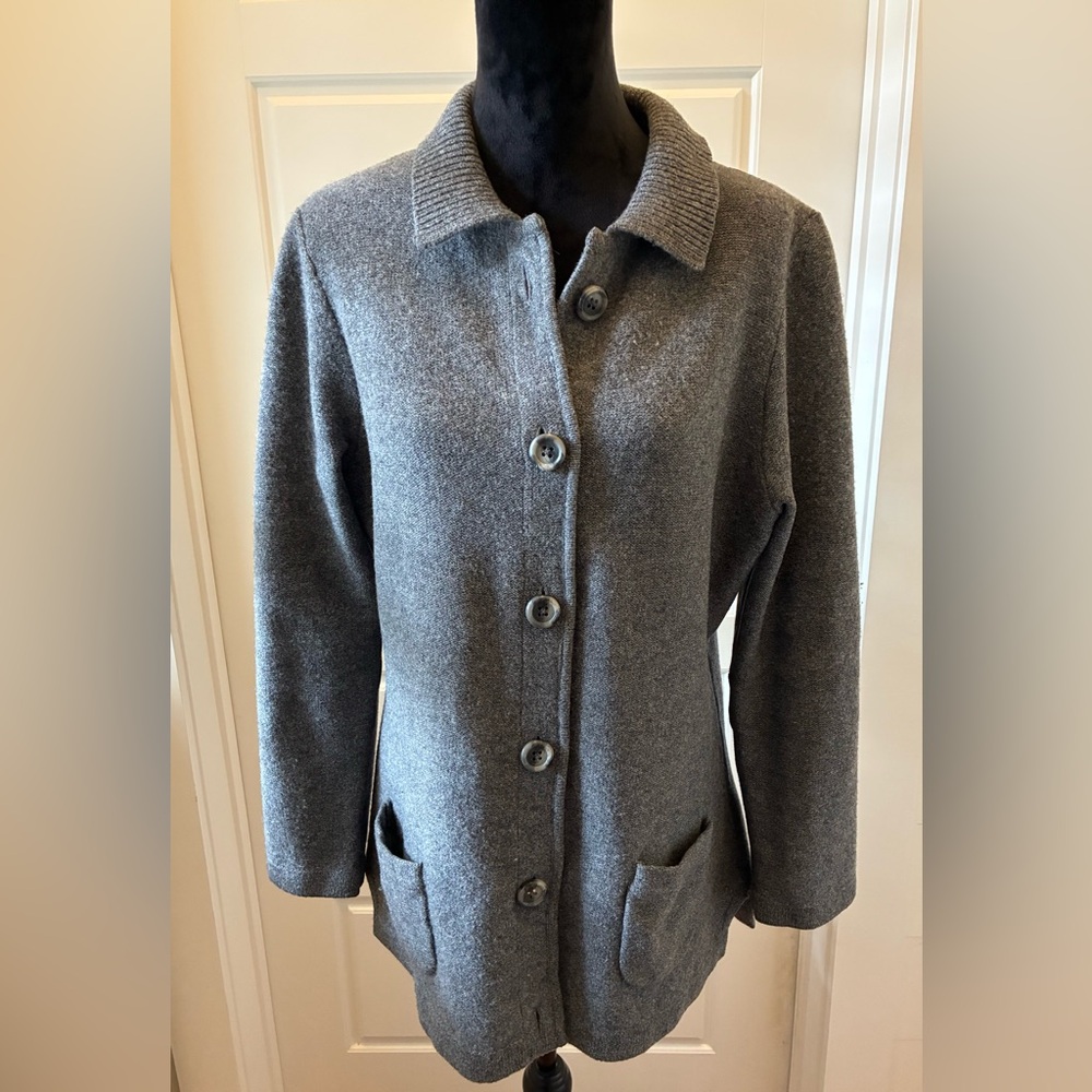 L.L.Bean 100% Lambswool Button Front Sweater Jacket Gray Women’s LG timeless
